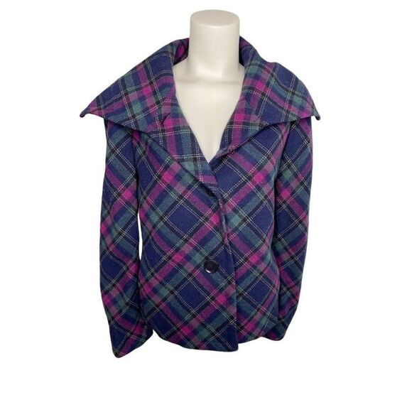 TALBOTS Blue Purple‎ Plaid Wool Blend Jacket Sz 8 - Picture 1 of 7